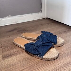 Marc Fisher Denim Bow Espadrille Slide Sandals Blue Resort Vacation Casual 9.5